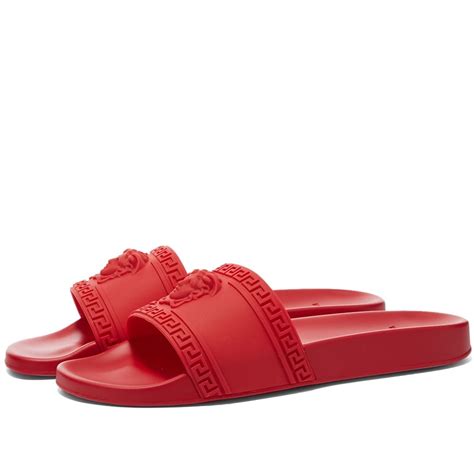 versace red medusa pool slides|Versace Medusa detail round heels.